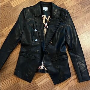 Amaryllis Black Leather Jacket with Patterned Lining